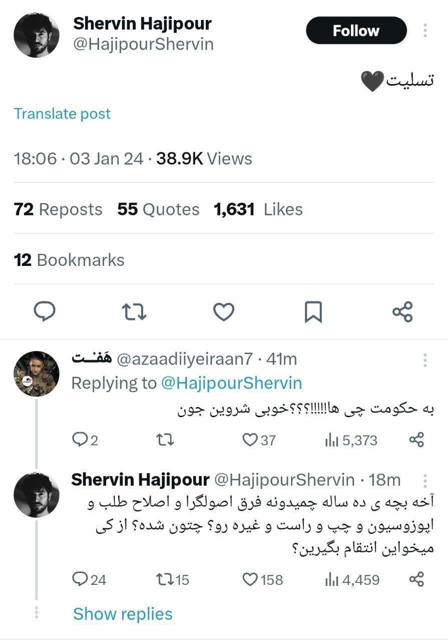 توییت شروین حاجی پور در واکنش به حمله تروریستی