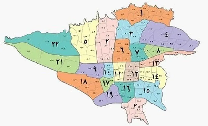 نقشه مناطق تهران