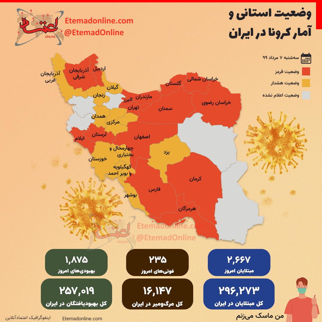 آمار رسمی کرونا در ایران 