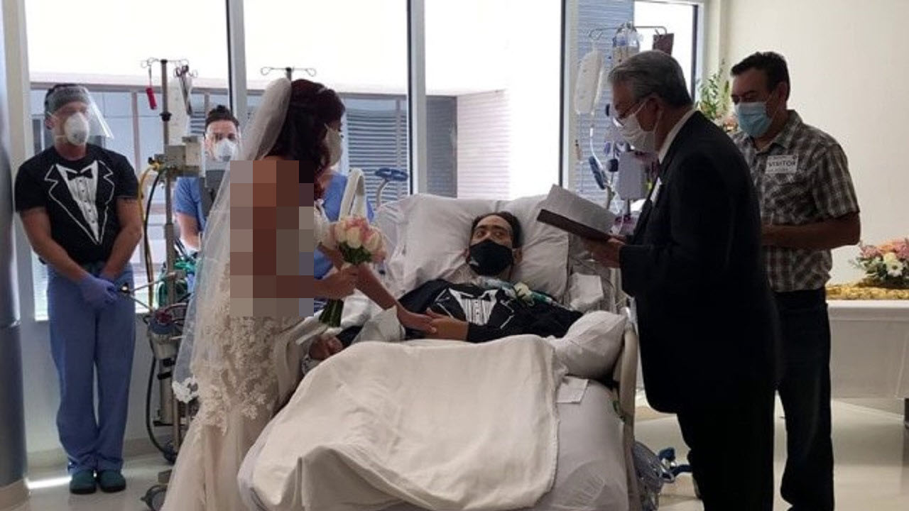 جشن ازدواج بیمار کرونایی در بیمارستان