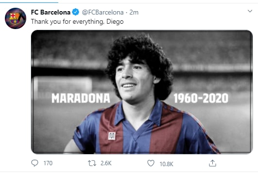 پیام توئیتر باشگاه بارسلونا 