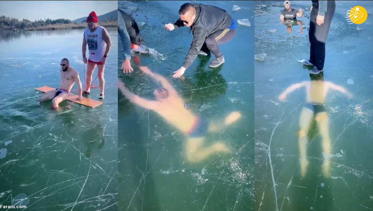 شناگر ماجراجو زیر یخ تا پای مرگ پیش رفت