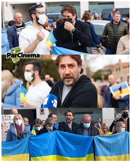 خاویر باردم در تجمع اعتراضی مقابل سفارت روسیه