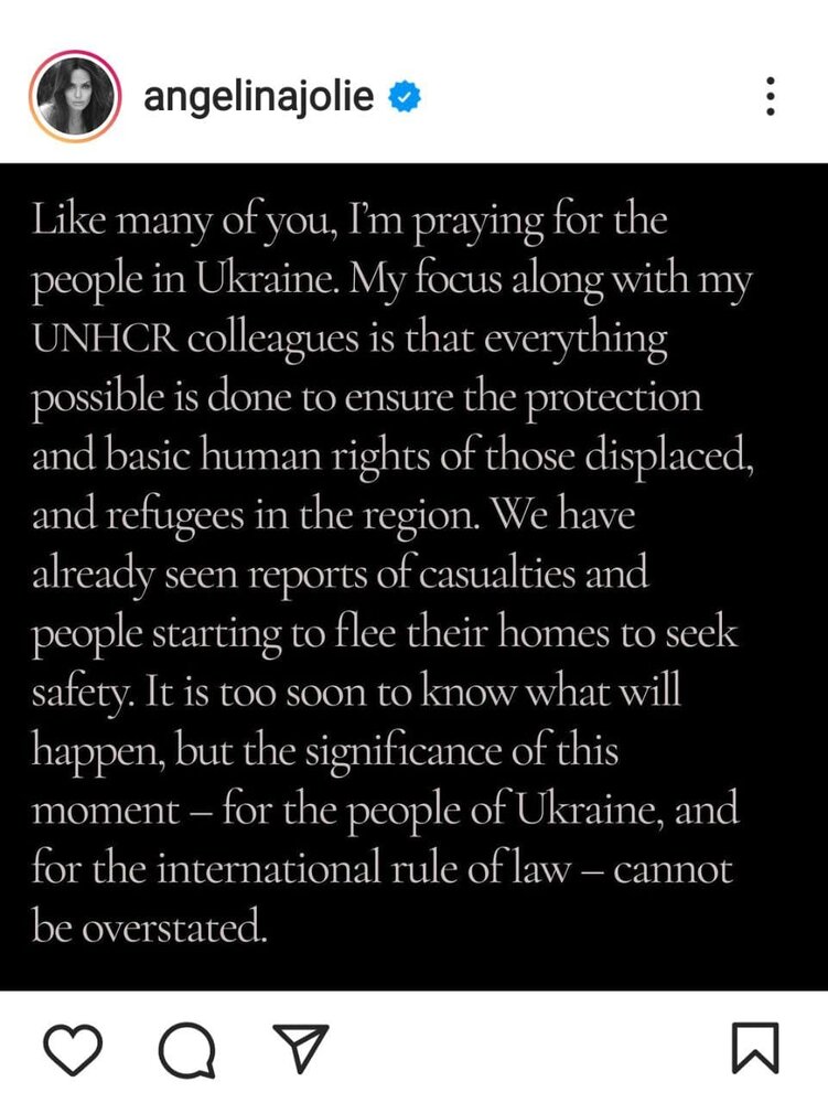 واکنش آنجلینا جولی به حمله روسیه به اوکراین 