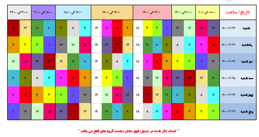 جدول قطع برق در مناطق مختلف پایتخت از ساعت ۱۴ تا ۱۶