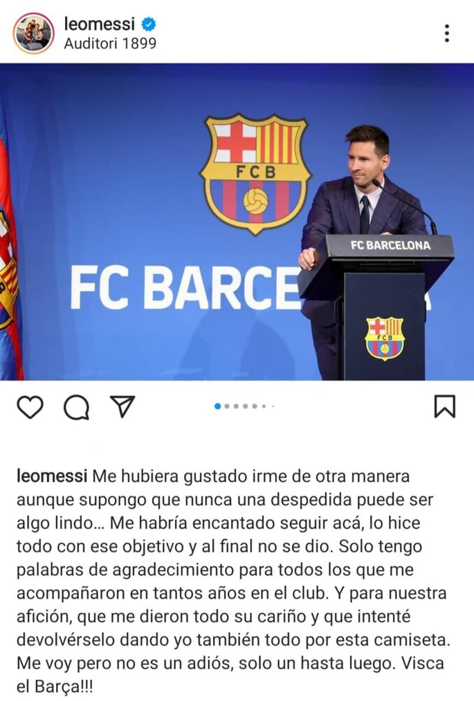 پیام اینستاگرامی مسی بعد از جدایی از بارسلونا