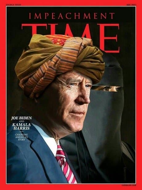 بایدن و معاونش با لباس طالبان در روی جلد مجله تایم + عکس