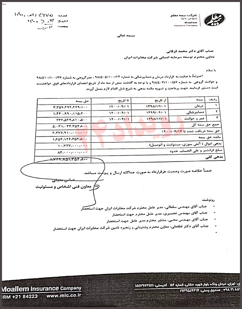 جزییات تازه از قرارداد بیمه معلم و شرکت مخابرات ایران / بازرسان بیمه مرکزی در بیمه معلم مستقر شدند