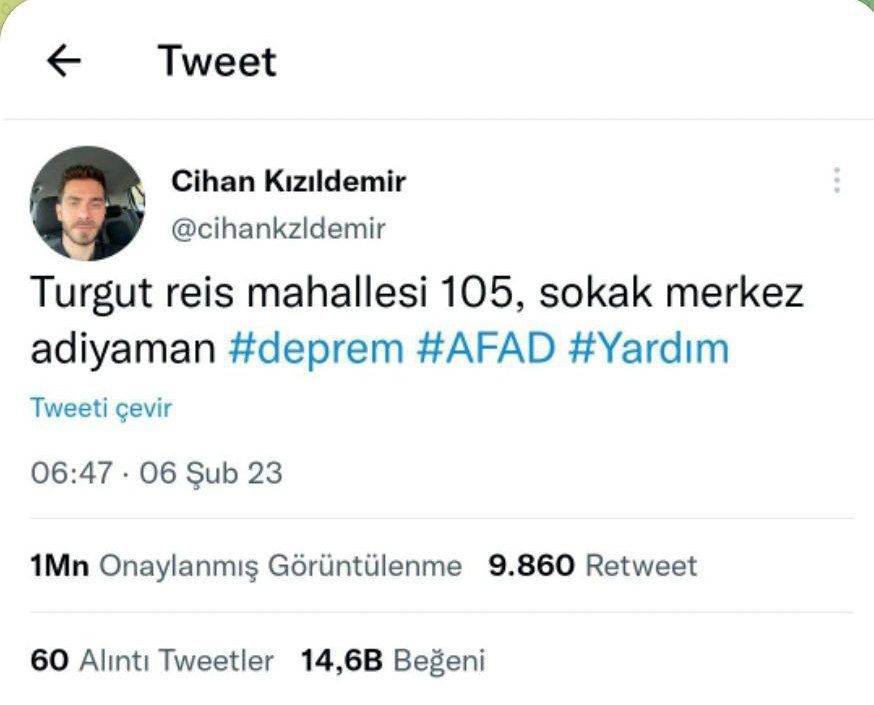 توئیت یک شهروند ترکیه از زیر آوار