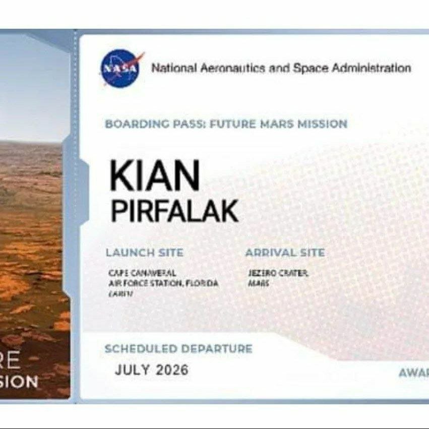 کارت عضویت افتخاری ناسا برای کیان پیرفلک