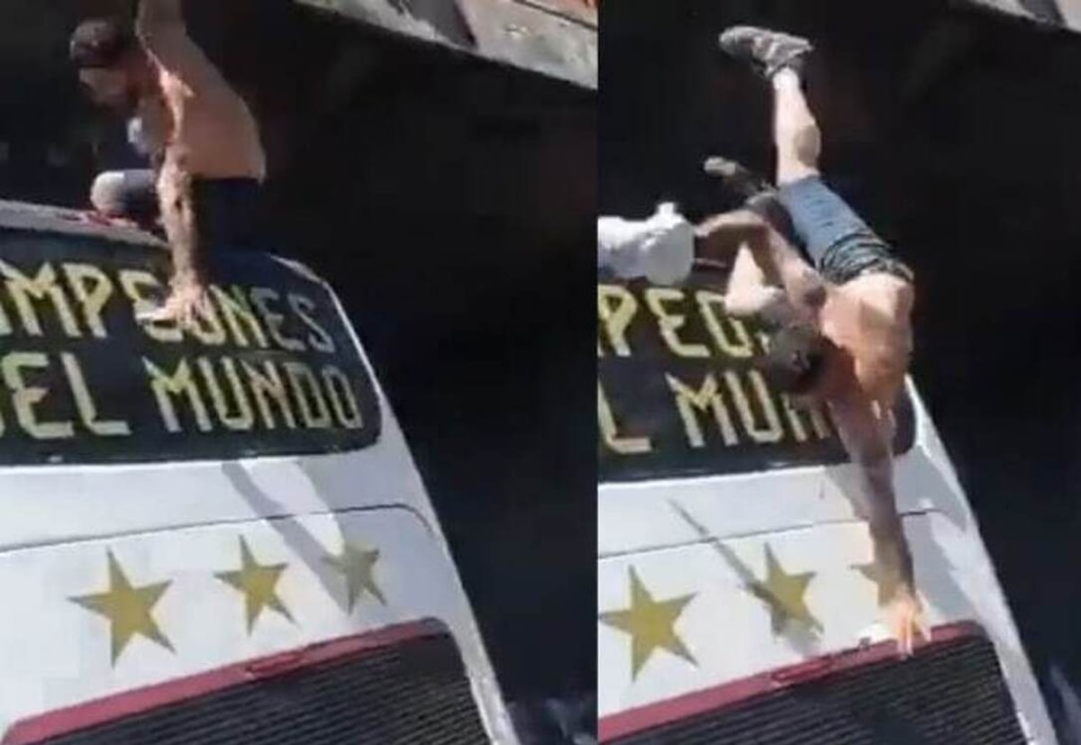 فیلم/ هوادار آرژانتین از روی پل به داخل اتوبوس حامل بازیکنان پرت شد فیلم/ هوادار آرژانتین از روی پل به داخل اتوبوس حامل بازیکنان پرت شد