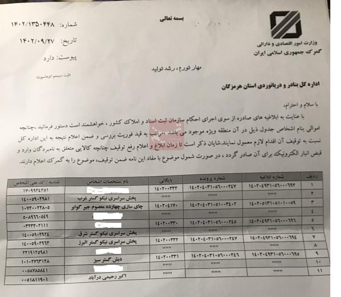 صدور دستور توقیف اموال مرتبطین چای دبش