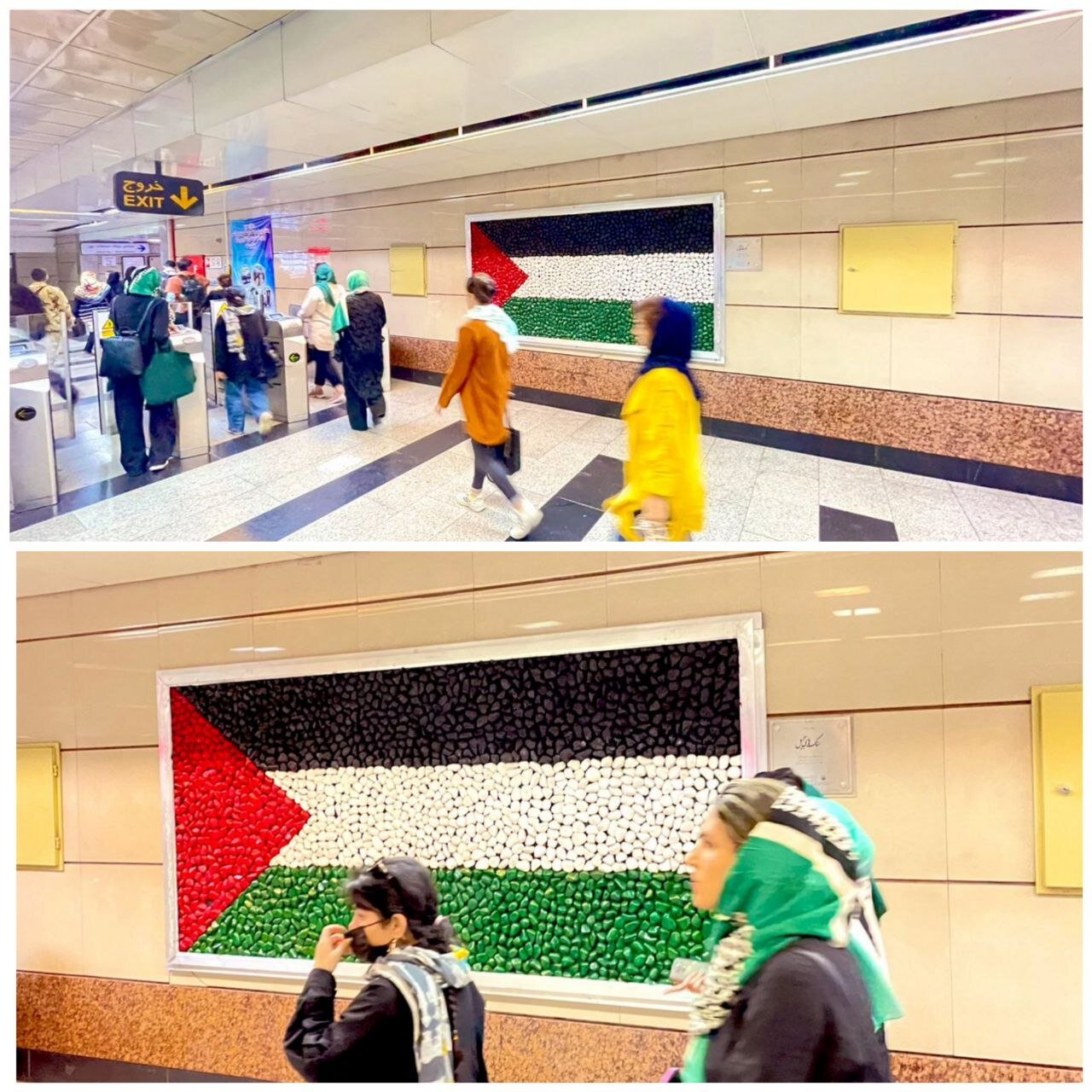 حک شدن پرچم فلسطین در متروی تهران