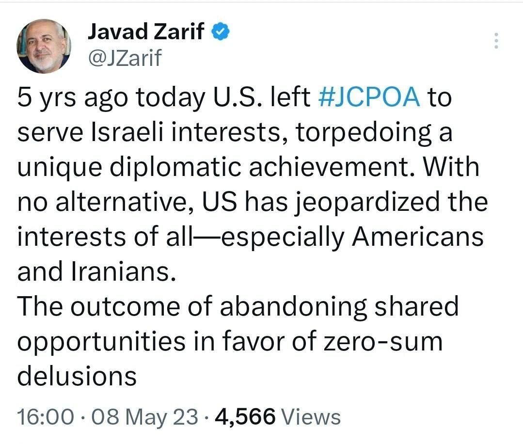 توئیت برجامی وزیر خارجه پیشین ایران