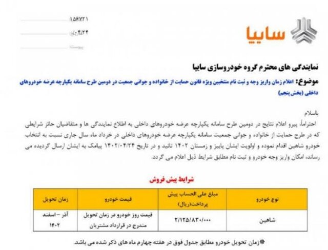 آغاز زمان واریز وجه برای مادران متقاضی خودرو شاهین