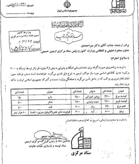 سهمیه کالا‌های اساسی موکب‌ها در اربعین ابلاغ شد+ جدول