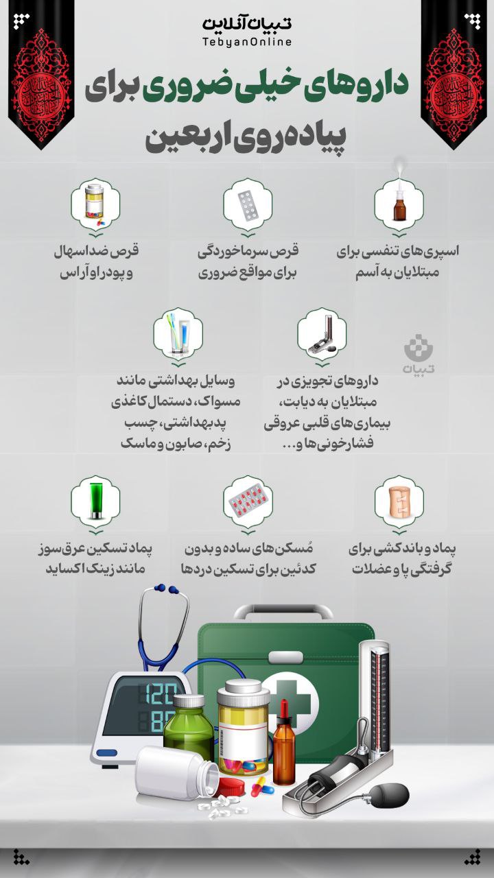 اینفوگرافی / داروهای خیلی ضروری برای پیاده‌روی اربعین