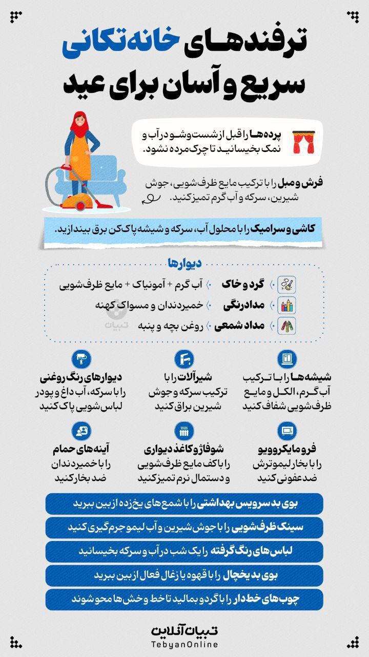 ترفندهای خانه‌تکانی سریع و آسان برای عید