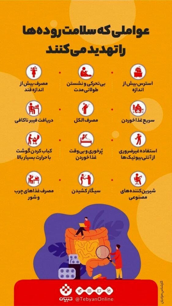 اینفوگرافی/ عواملی که سلامت روده‌ها را تهدید می‌کند