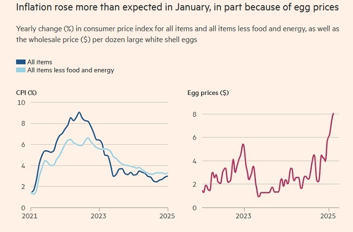 تورم در ژانویه بیش از حد انتظار افزایش یافت که بخشی از آن به دلیل قیمت تخم مرغ بود