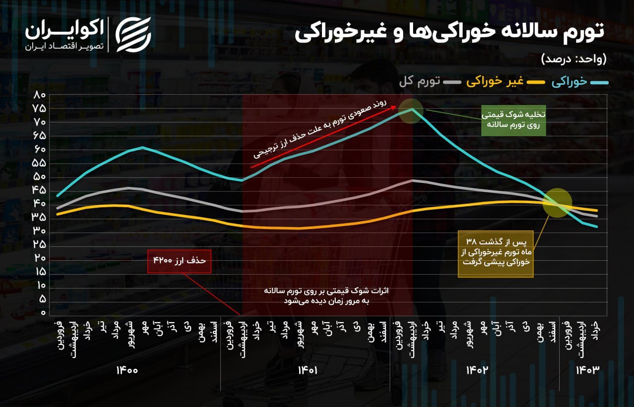 اینفوگرافی/رکورد قیمتی در ۱۴۰۳؛ تورم اقلام خوراکی و غیرخوراکی به هم رسیدند