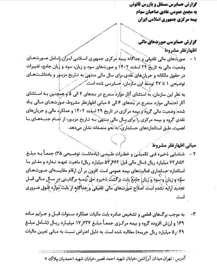 انحراف در عملکرد مالی بیمه مرکزی