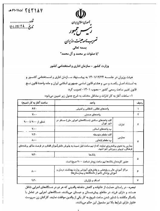 ساعت کاری ادارات