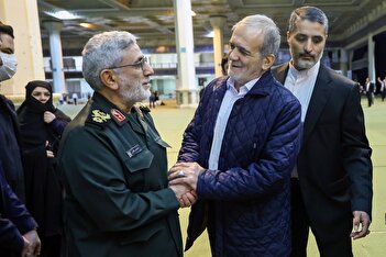 عکس/ مسعود پزشکیان و سردار قاآنی در مراسم بزرگداشت سردار سلیمانی