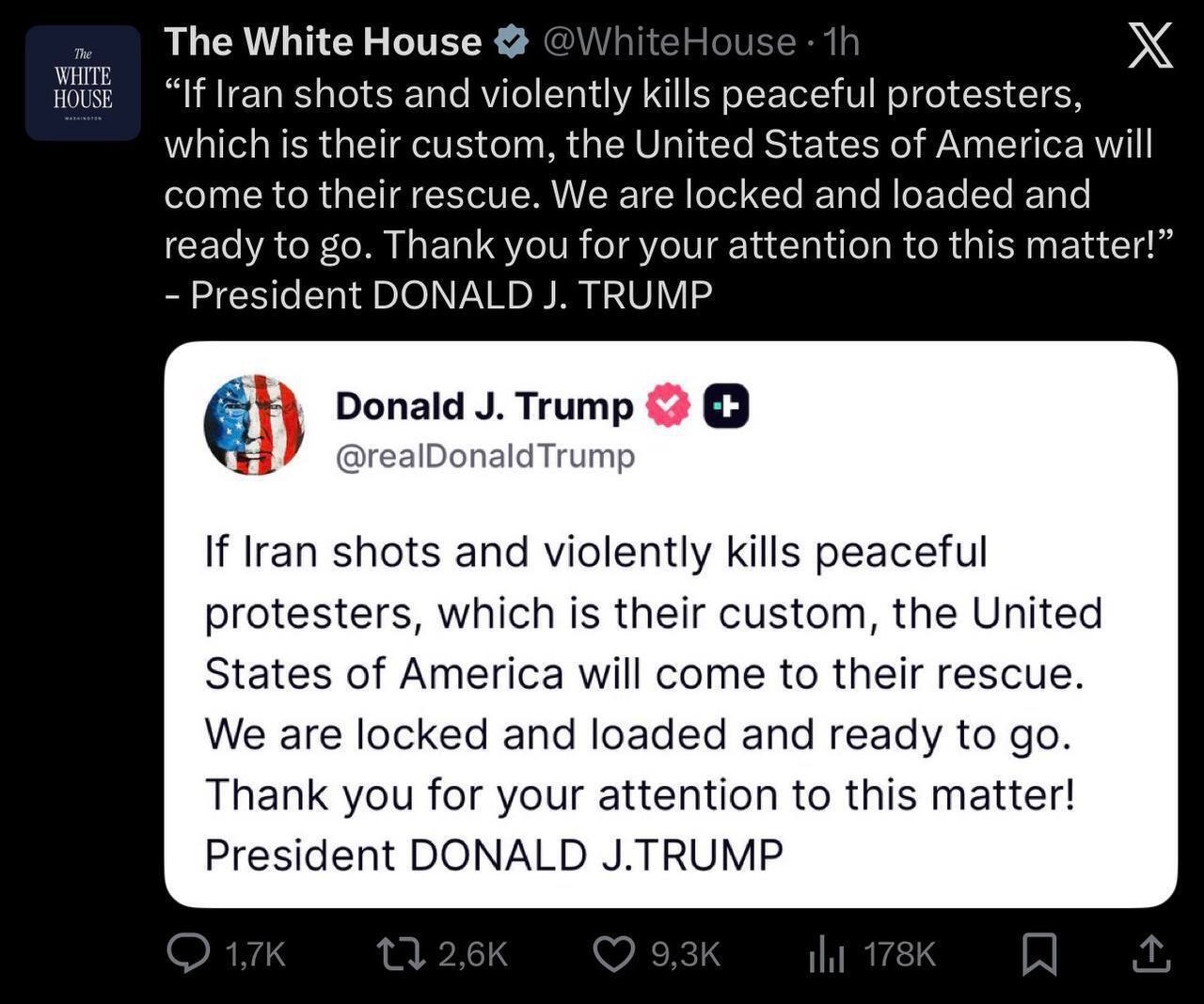 حساب رسمی کاخ سفید پیام تازه ترامپ را بازنشر کرد