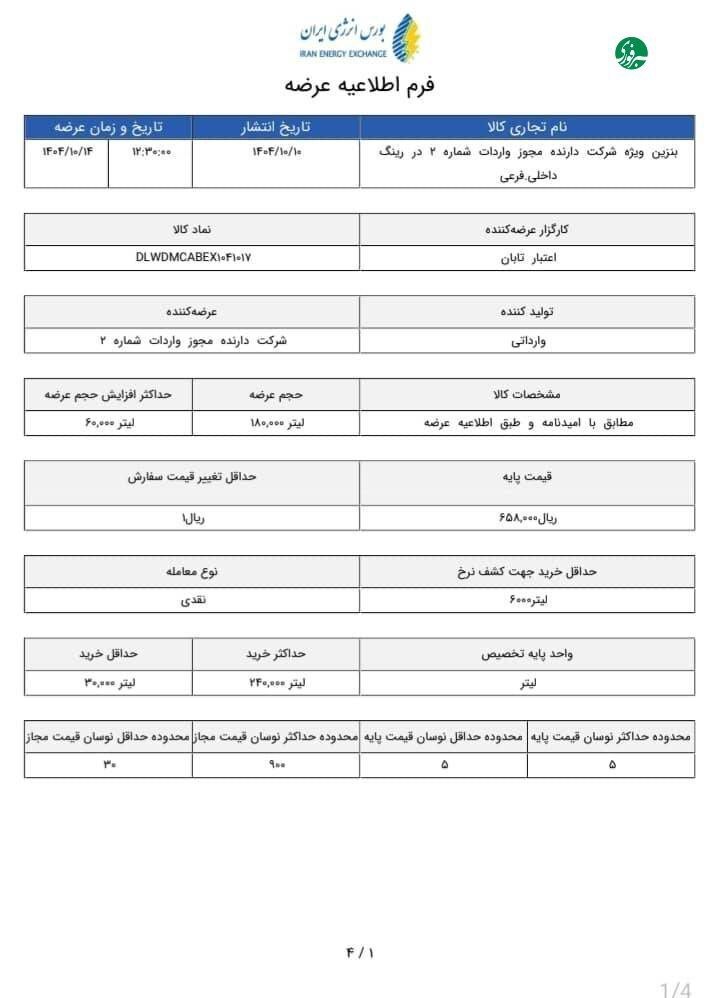 جدول قیمت بنزین سوپر وارداتی جدول قیمت بنزین سوپر وارداتی