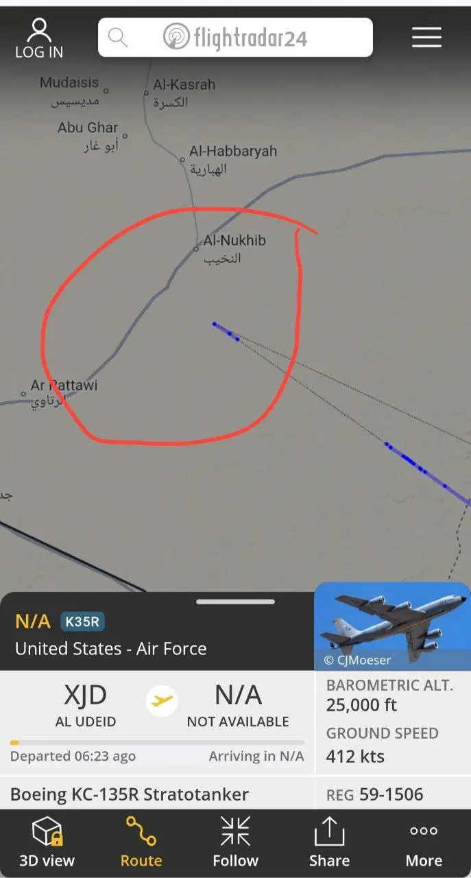 جزئیات پرواز هواپیمای سوخت‌رسان آمریکایی در ایران