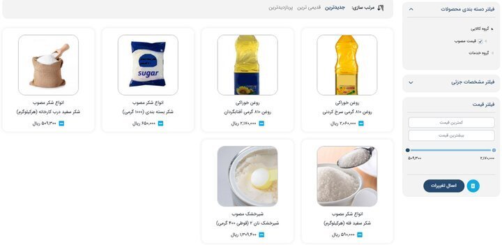 قیمت جدید روغن، شکر و شیر خشک