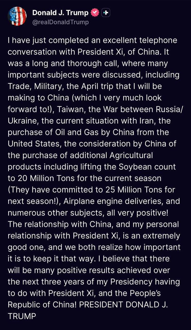 ترامپ گفت‌وگوی مثبت با شی درباره مسائل ایران و اقتصادی انجام داد