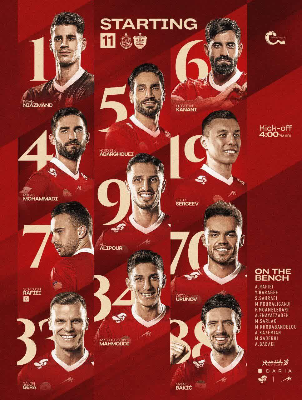 ترکیب پرسپولیس برابر ملوان بندر انزلی