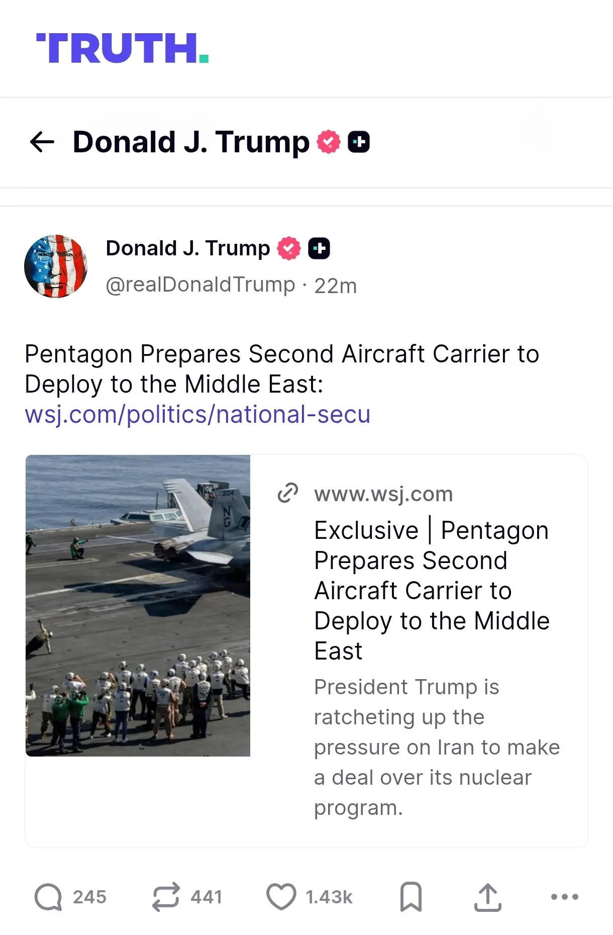 پیام ترامپ در تروث