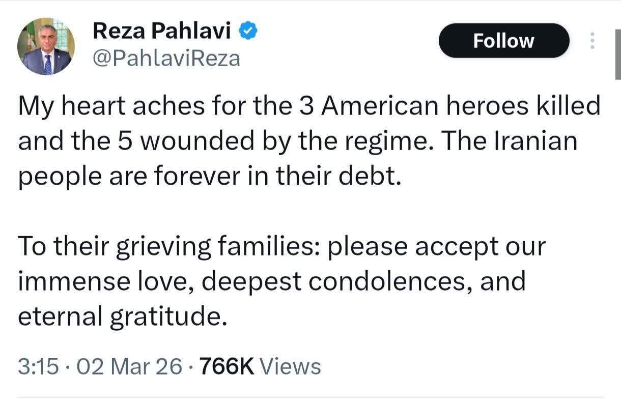 ابراز همدردی رضا پهلوی با اربابش ترامپ