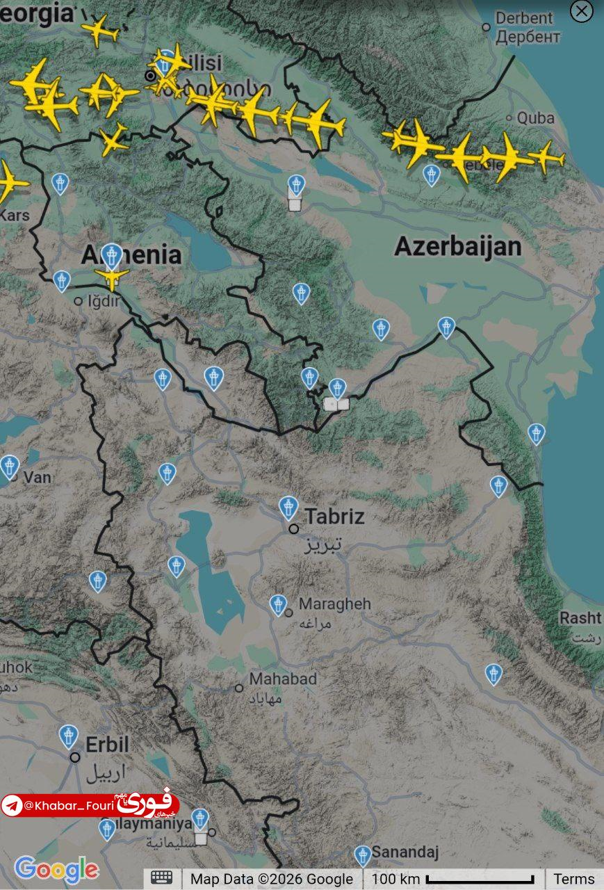 عکس/وضعیت حریم هوایی جمهوری آذربایجان پس از حمله پهپادی امروز صبح به فرودگاه نخجوان