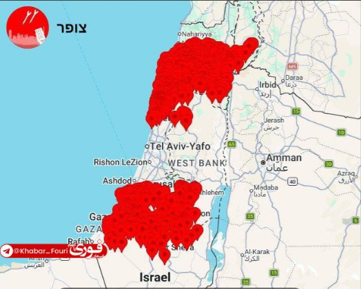 عکس/روشن شدن آژیر موشک‌باران در ۴۵۷ نقطه از شمال و جنوب سرزمین‌های اشغالی
