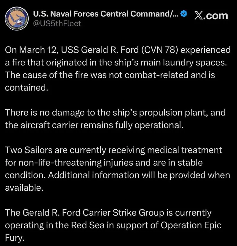 توییت سنتکام درباره جرالدفورد