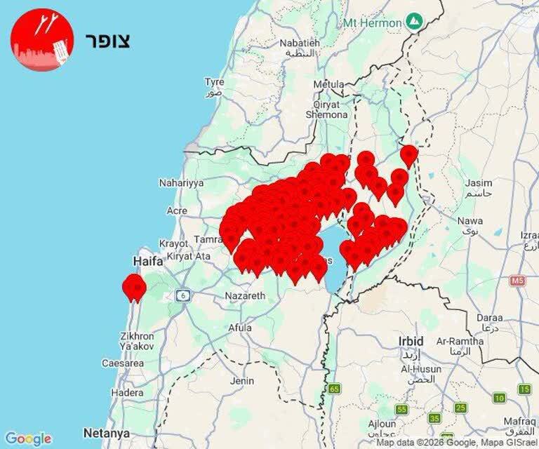 روشن شدن آژیرها در ۱۳۴ نقطه از شمال سرزمین‌های اشغالی