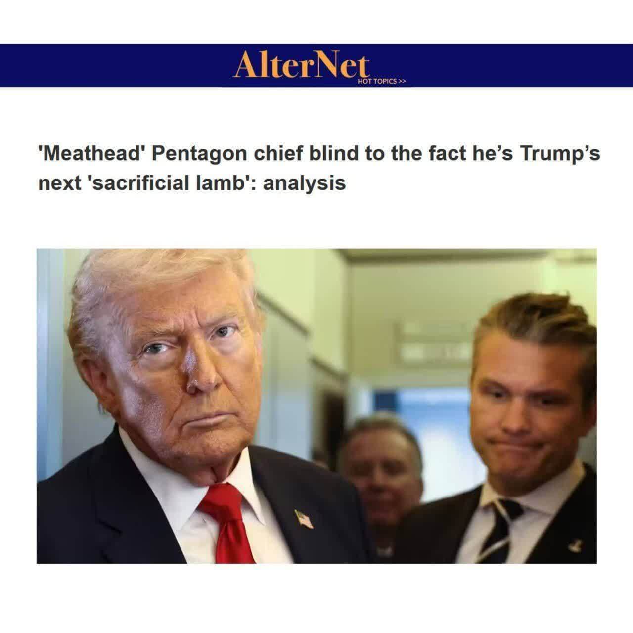 وبگاه آلتر نت: وزیر جنگ آمریکا احمق است و نمی‌داند که با شکست در جنگ، ترامپ او را به عنوان مقصر قربانی خواهد کرد