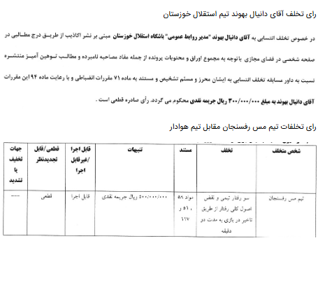 شکایت پرسپولیس