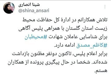 خبر رئیس سازمان محیط‌زیست درباره دستگیری مظنونان قتل محیط‌بان شهید