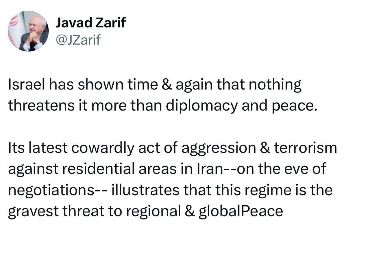 توییت محمد جواد ظریف پس از حمله دیشب اسرائیل