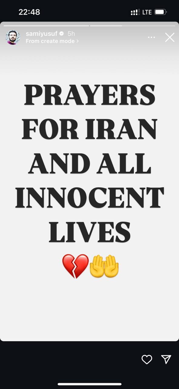 عکس/ استوری سامی یوسف در حمایت از ایران