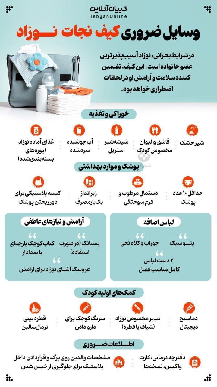 وسایل ضروری کیف نجات نوزاد