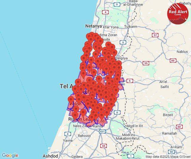 عکس/ هشدارهای برخورد موشک در تل‌آویو فعال شد
