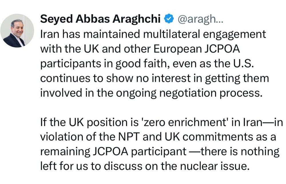 توییت عراقچی به انگلیس