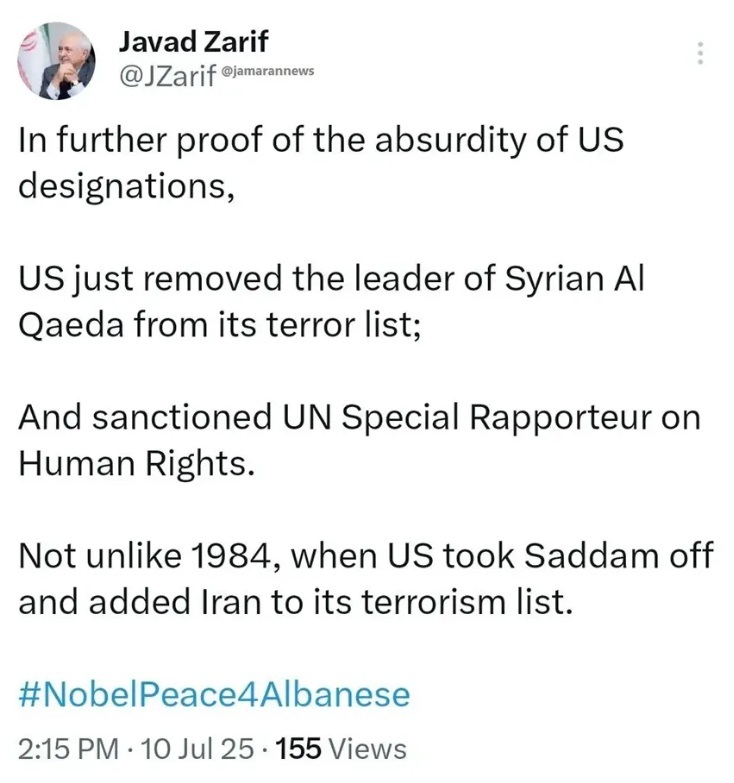 واکنش ظریف به اقدام آمریکا