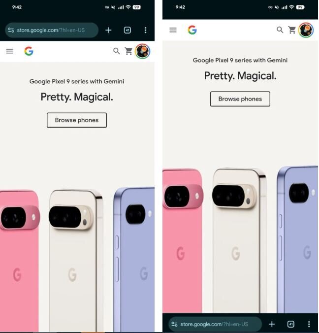 تغییر ظاهری گوگل کروم در اندروید